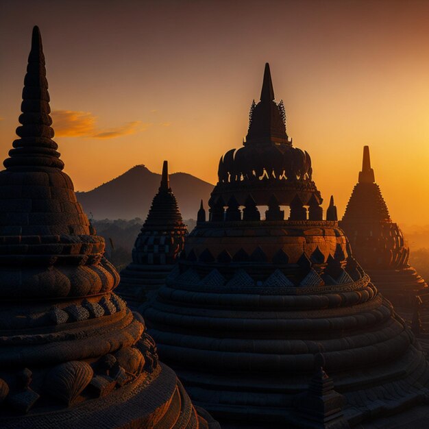 view of Borobudur temple as one of the 7 wonders of the world AI generated