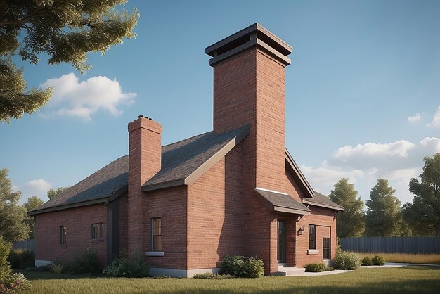 View of a brick chimney on a raised ranch exterior