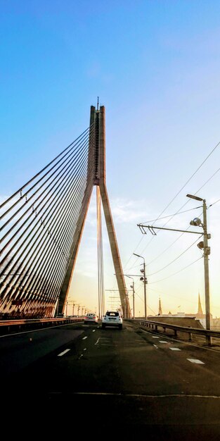 View of bridge against clear blue sky