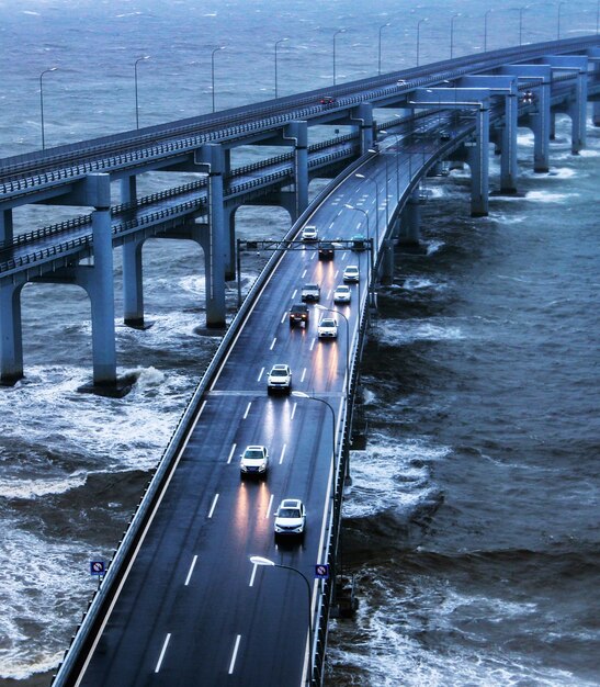 View of bridge over river in city