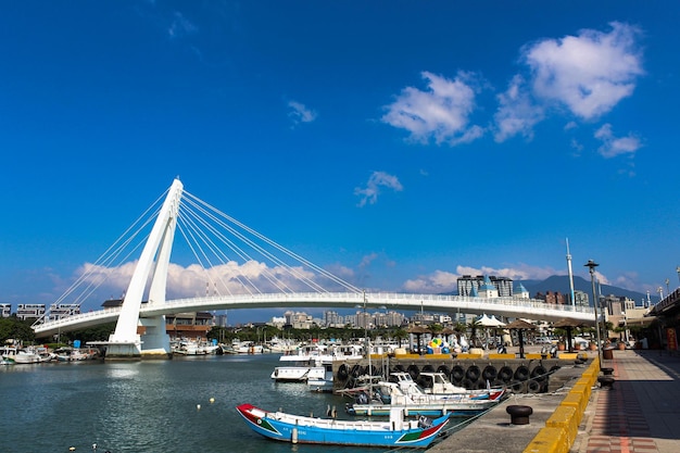 Photo view of bridge over sea against blue sky