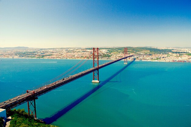 View of bridge over sea against blue sky