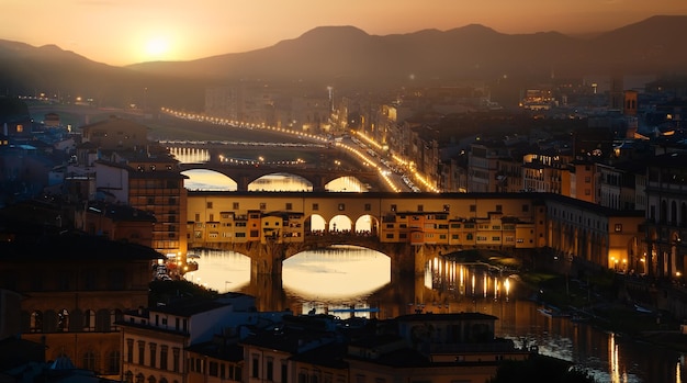 View on the bridges of Florence at sunset