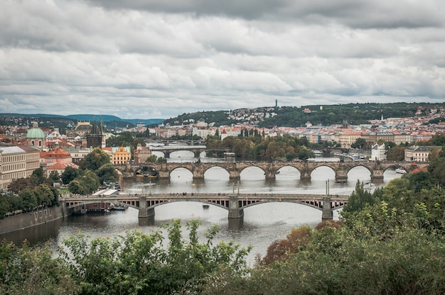 View of the bridges of old Prague