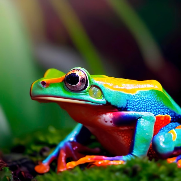 Foto vista della rana dai colori vivaci in natura