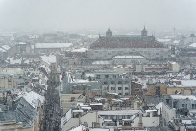 View over Budapest with roof of Hungarian State Opera on background in winter