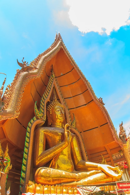 Una vista della statua di wat tham sua (tiger cave temple), kanchanburi, tailandia di buddha.