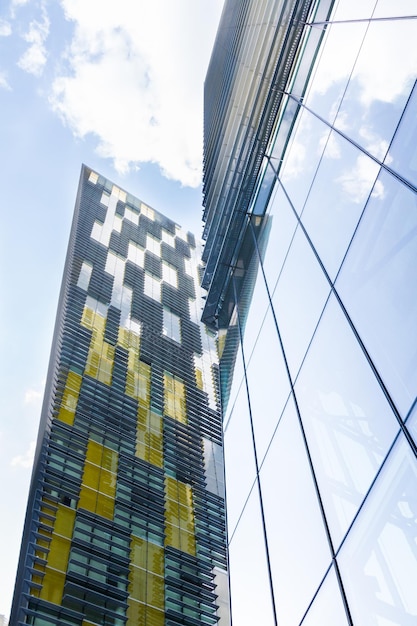 View of building exterior of contemporary building.