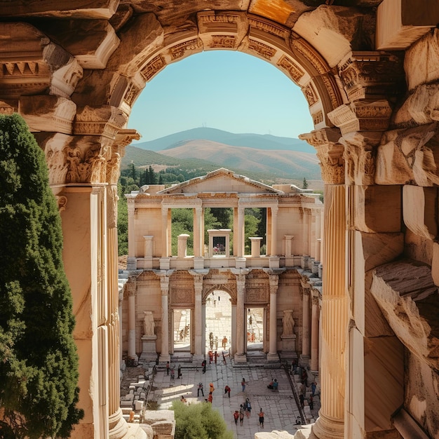 Photo a view of a building with a large arch