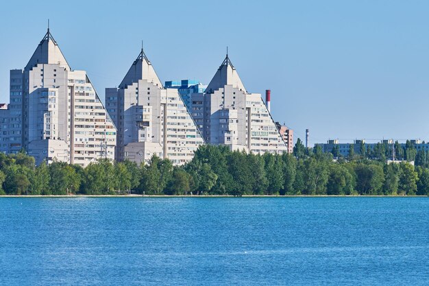 View of buildings against blue sky