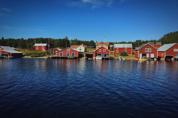 View of buildings against blue sky