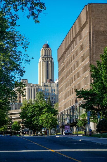 View of buildings against blue sky