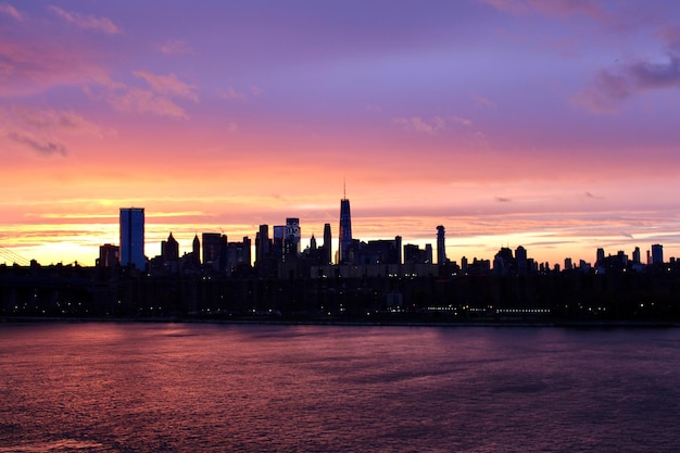 Photo view of buildings against sky during sunset