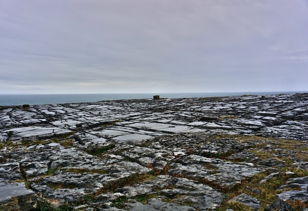 View of the Burren National Park. Scenic tourism landscape, Unesco World Heritage site and global geopark.