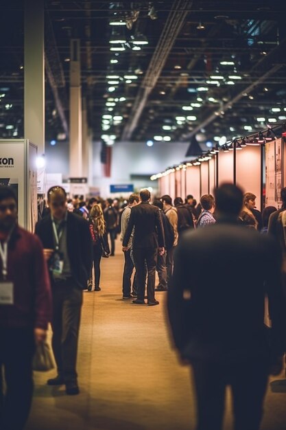 A view of a bustling job fair in an exhibition hall teeming with attendeesAI generated