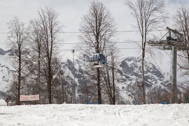 View of the cable car cabin in the mountains