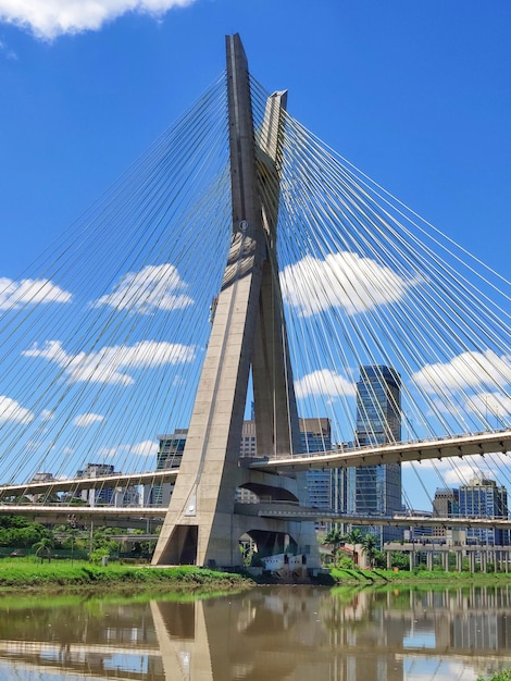 View of the cable-stayed bridge of the Marginal Pinheiros in Sao Paulo