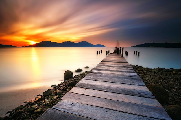 view of calm sea at sunset