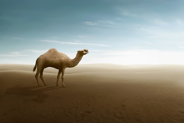 View of camel on the desert dunes