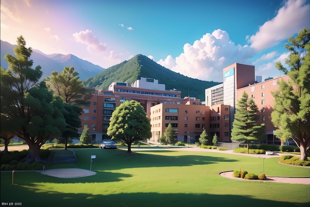 A view of the campus of the university of south korea.