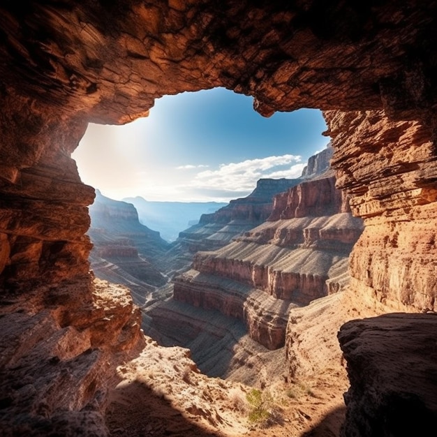 A view of a canyon with a hole in the middle generative ai