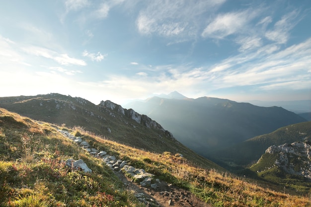 View of the Carpathian Mountains during sunrise Poland