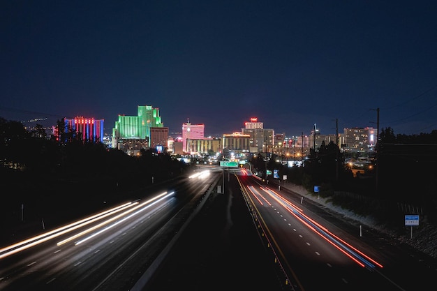 Photo view of cars speeding down interstate 80 toward downtown reno nv