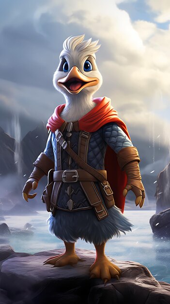 View of a cartoon goose but beautiful Thor