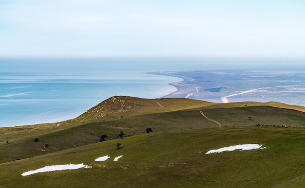 View of the Caspian Sea from the top of the mountain