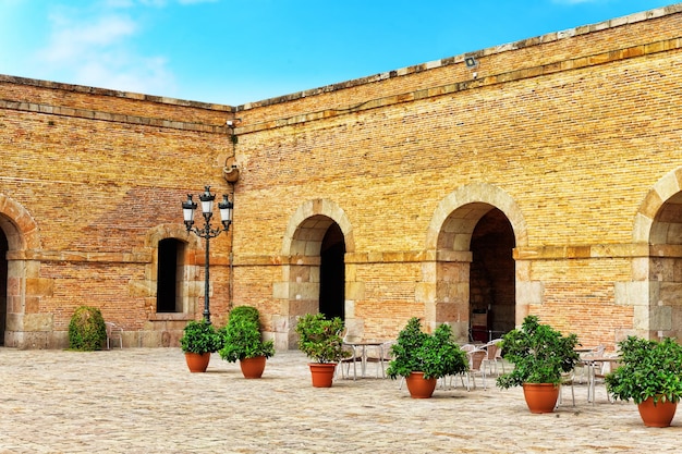 View of Castillo de Montjuic on mountain Montjuic in Barcelona Spain