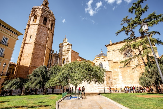 View on the cathedral of the assumption of Our Lady of Valencia in the old town of Valencia city, Spain