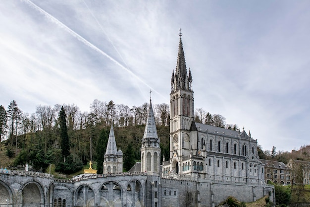 View of the cathedral in Lourdes France