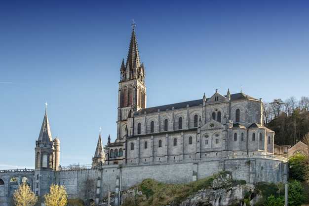 Photo view of the cathedral-sanctuary of lourdes (france)