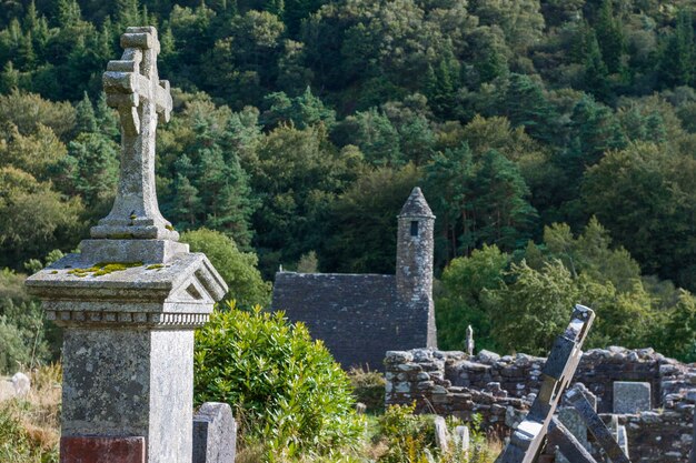 Foto vista del cimitero contro gli alberi