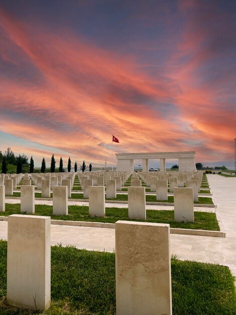 A view of the cemetery of the battle of bosphorus at sunset.