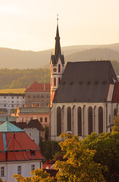 View of Cesky Krumlov at the sunset time