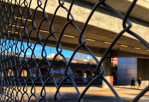 Photo view of chainlink fence in city