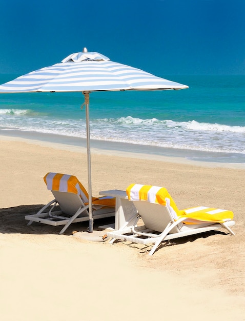 View of chairs and nice umbrella on the beach