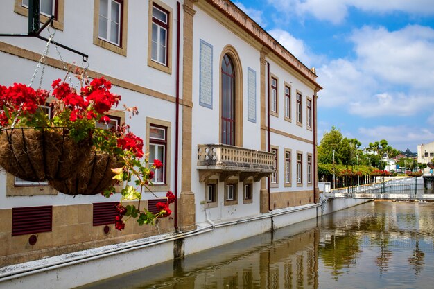 View on chanal and building Miranda do Corvo, Portugal