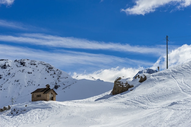 View of a Chapel in the Dolomites at the Pordoi Pass