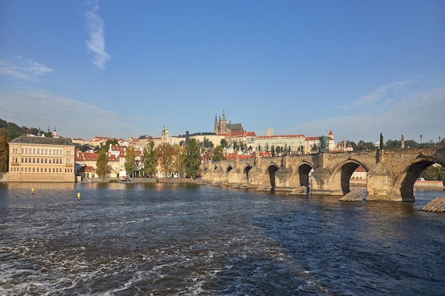 View of the Charles Bridge in the city of Prague Czech Republic