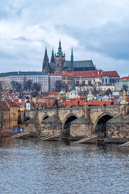 View of the Charles Bridge in Prague Czech Republic