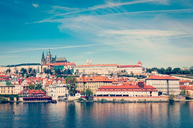 View of Charles bridge over Vltava river and Gradchany