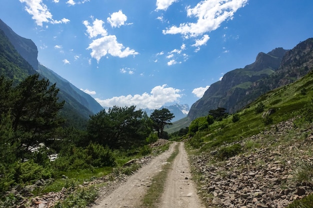 View of the Chegem gorge near the waterfall AbaiSu KabardinoBalkaria June 2021