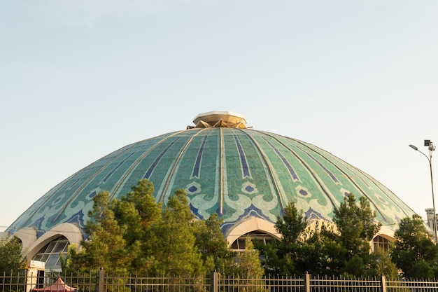 View of the chorsu market in tashkent uzbekistan in summer blue sky with copy space