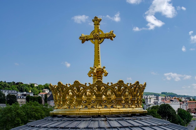 View on the Christian cross in the Sanctuary of Our Lady of Lourdes