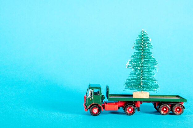 View of christmas tree against blue background