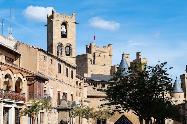 View of the church of Santa Maria la Real and the royal palace of Olite Navarra Spain