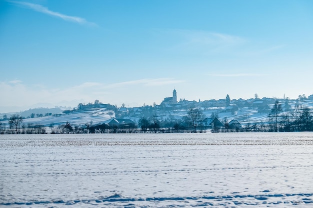 View of city against blue sky