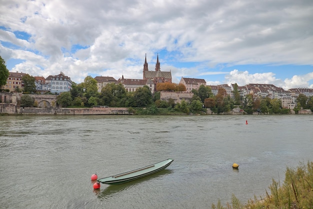 View of the city of Basel in Switzerland from the river Rhine